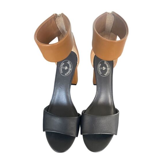 Brooks Brothers Color Block Stacked Heel Sandals Navy Blue Tan Size 8 - Picture 4 of 10